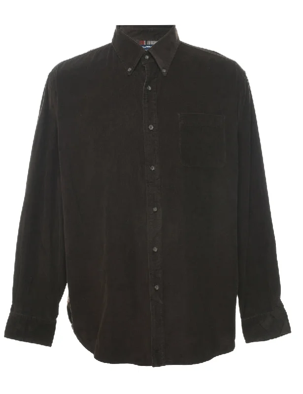 Sporty Elegance Dark Brown Corduroy Shirt - L