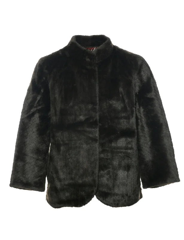 Simple Style Dark Brown Faux Fur Jacket - M