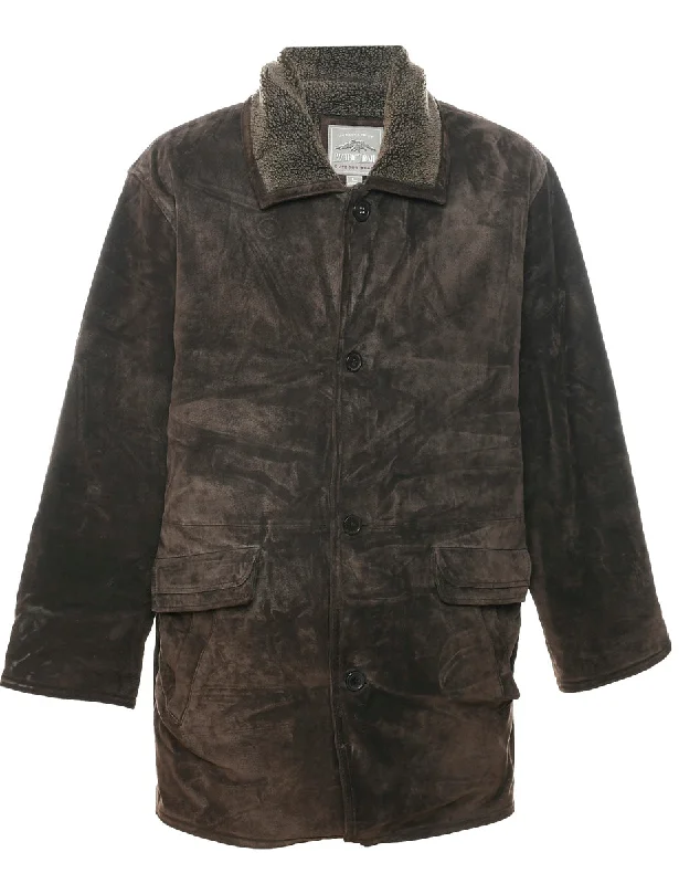 Soft Fabrics Dark Brown Faux Shearling Suede Jacket - L