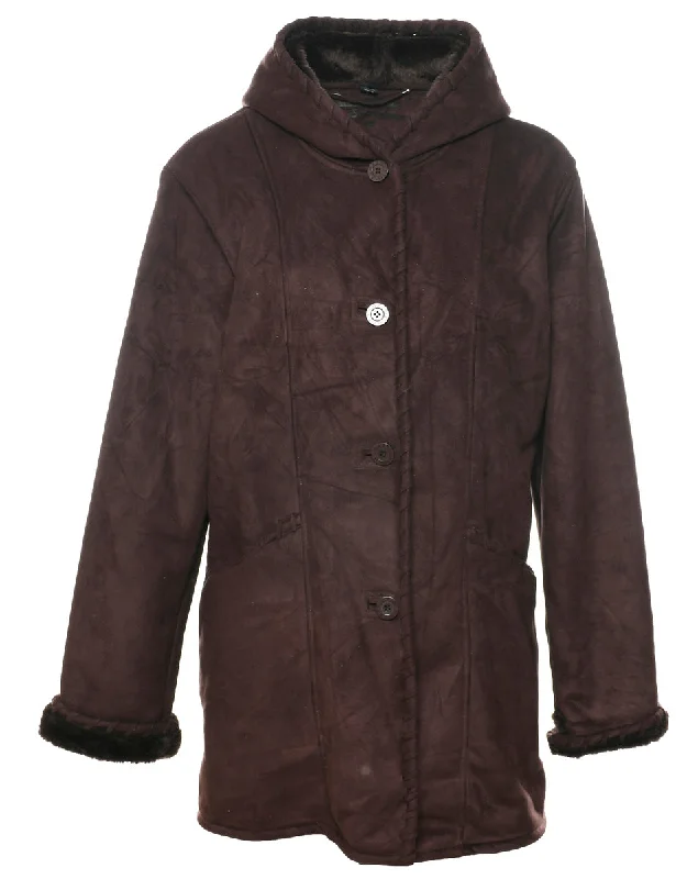 Effortless Elegance Dark Brown Faux Shearling Suede Jacket - L
