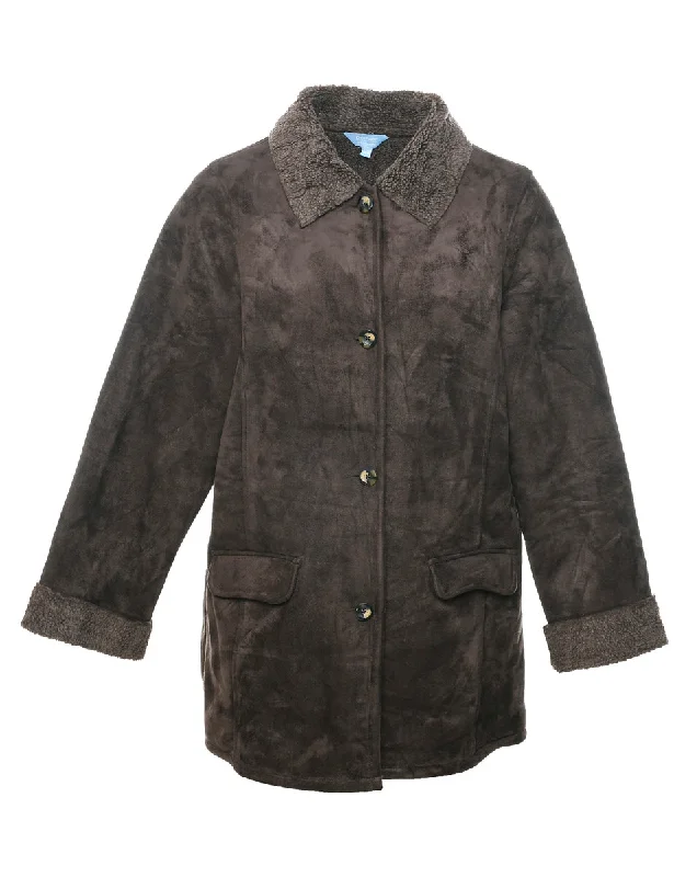 Lounge Chic Dark Brown Faux Shearling Suede Jacket - M