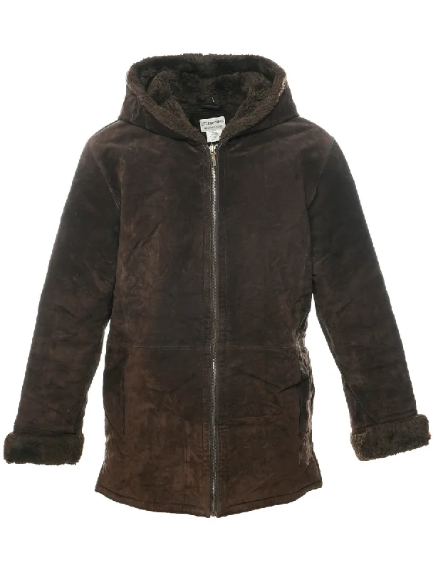 Versatile Comfort Dark Brown Faux Shearling Suede Jacket - M