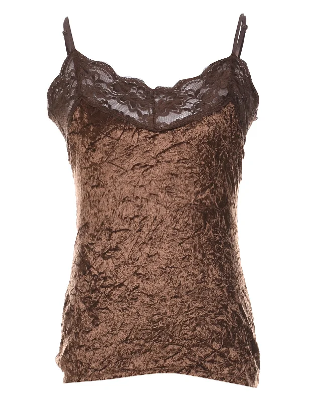 Stylish Wear Dark Brown Lace Trim 1990s Camisole - XS
