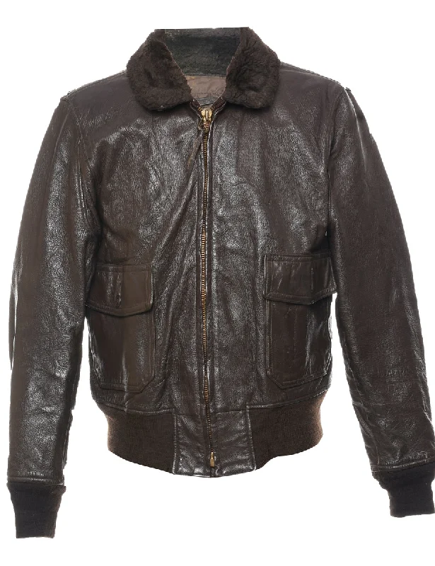 Cozy Pants Dark Brown Leather Jacket - L