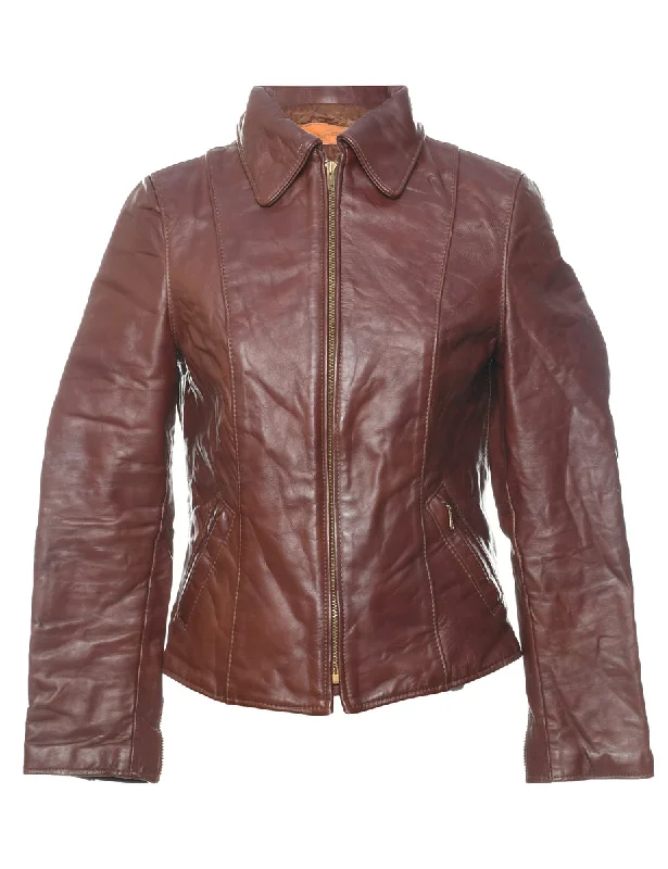 Breathable Comfort Dark Brown Leather Jacket - S