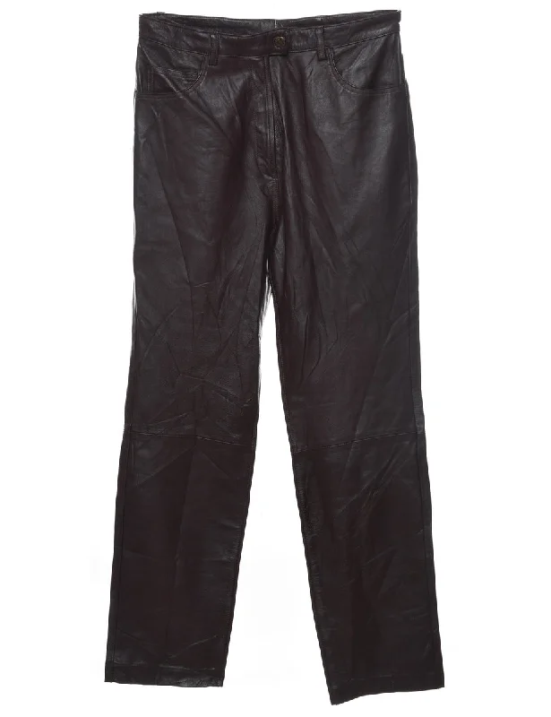 Layered Comfort Dark Brown Leather Trousers - W30 L31