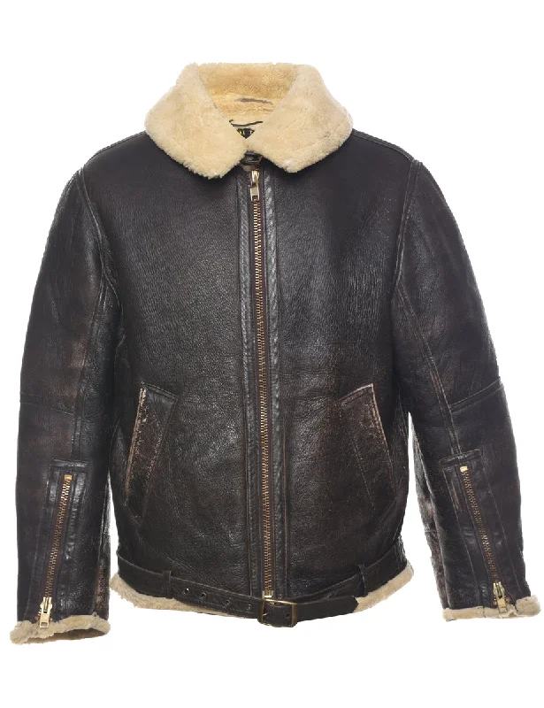 Comfortable Dresses Dark Brown Shearling Leather Jacket - L