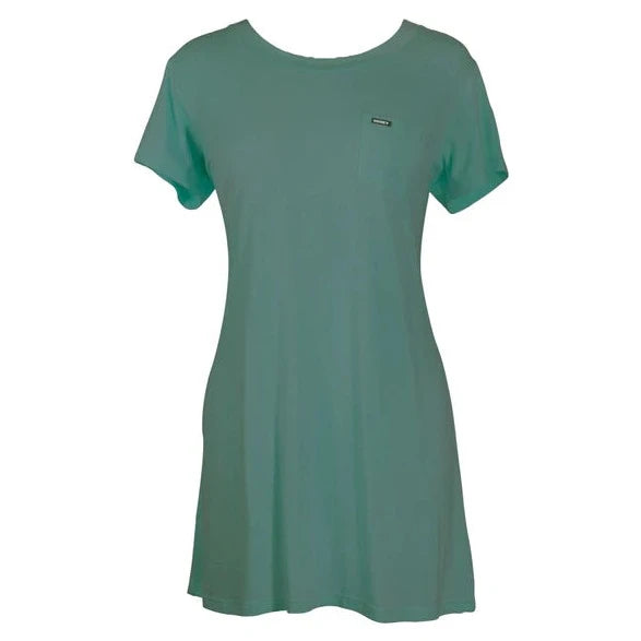 French Retro Hooey Women's Bamboo Pocket T-Shirt Dress in Teal
