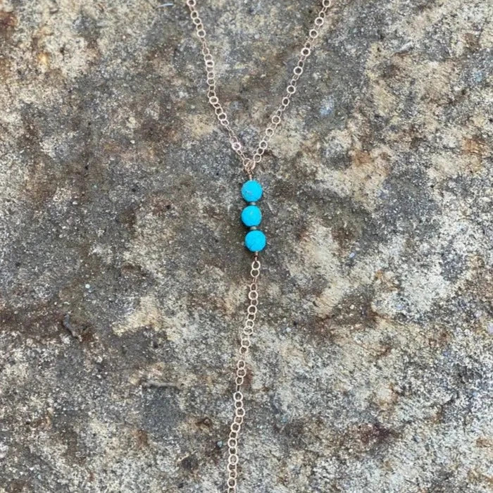 Luxury Style J Forks Triple Creek Turquoise Bronze Lariat Chain Necklace