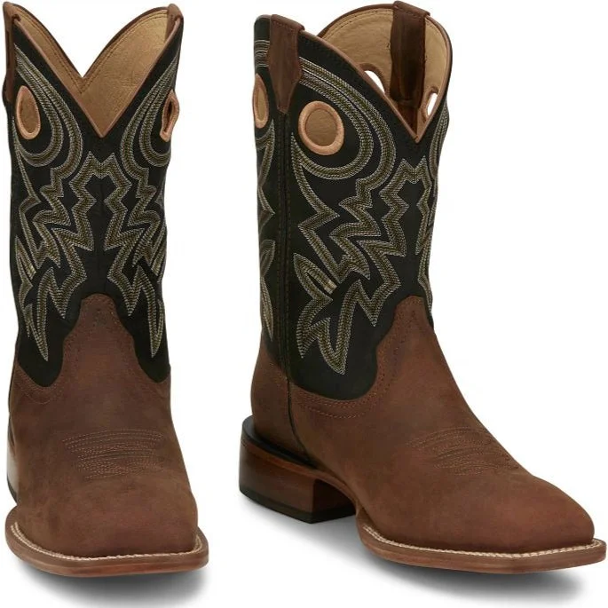 Noble And Elegant Justin Men's Big News Western Boot in Black & Brown Cowhide