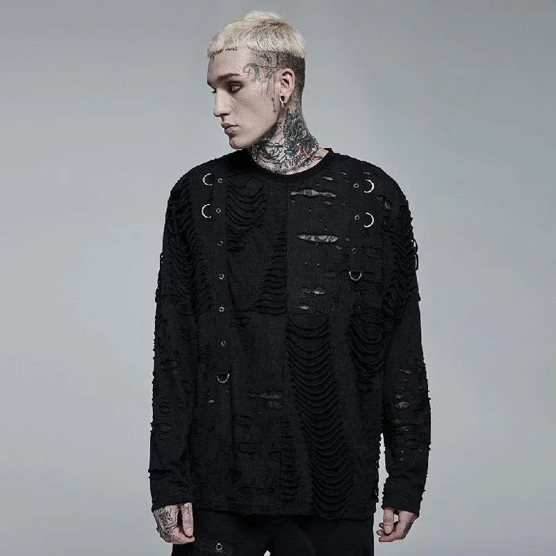 Celebrity Must-have Men's Gothic Ripped Splice Knitted Top