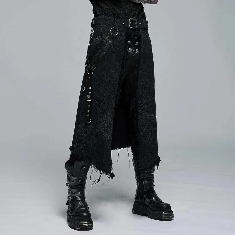 Elegant And Charming Men's Gothic Unedged Buckle Splice Kilt