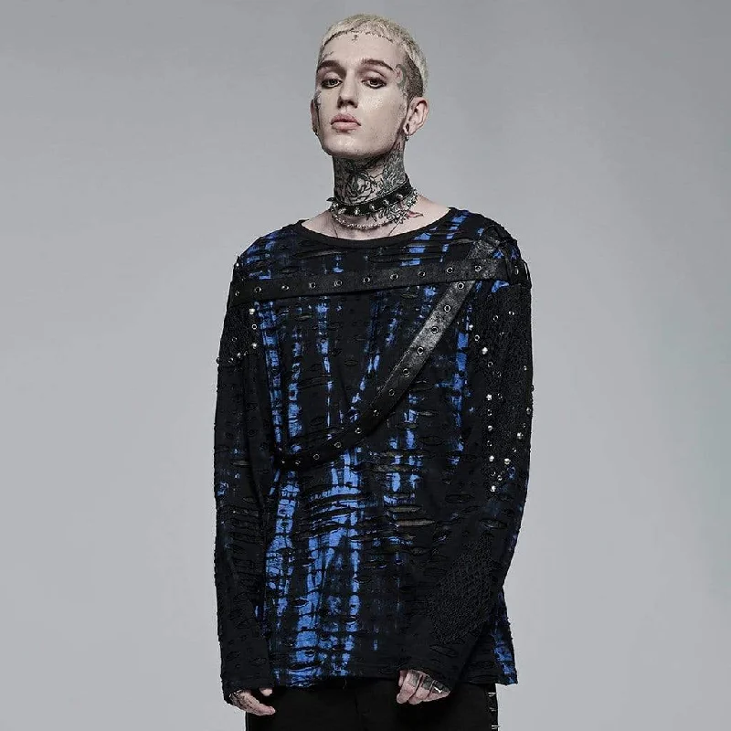 Celebrity Style Men's Punk Tie-dyed Mesh Splice Ripped Top