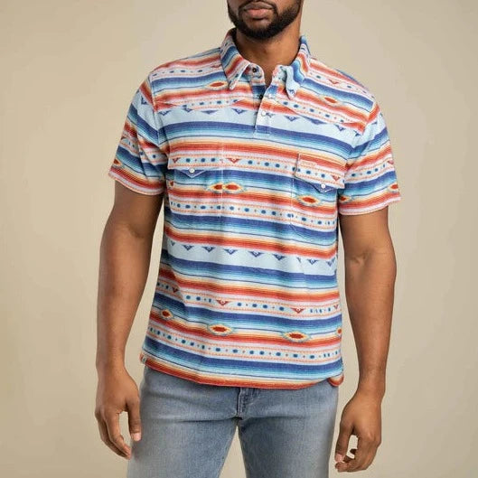 Autumn Selection Sendero Provisions Co. Men's Cantina Terry Polo in Southwest Red/Blue