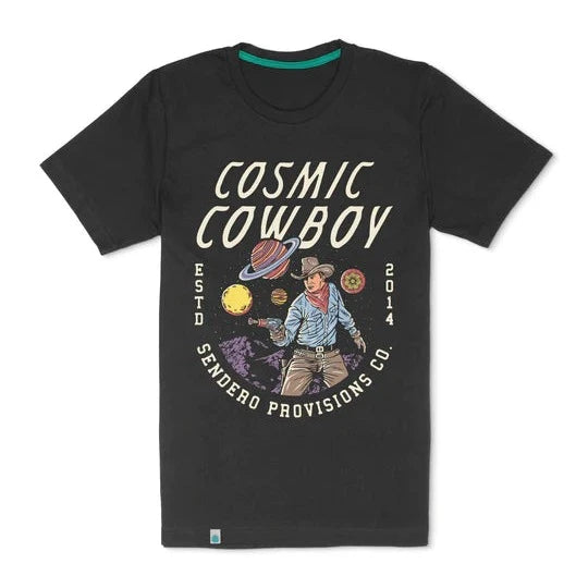 Trendy And Casual Sendero Provisions Co. Men's Cosmic Cowboy Graphic T-Shirt in Asphalt