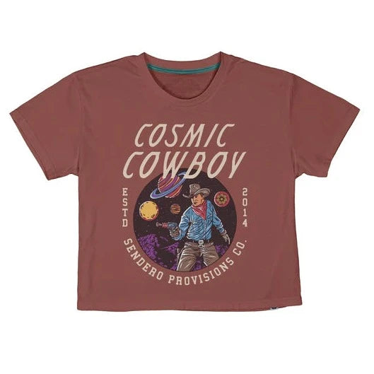 Spring Fashion Sendero Provisions Co. Women's Cosmic Cowboy Graphic Cropped T-Shirt in Dusty Mauve