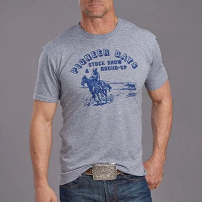 Exquisite Embroidery Stetson Pioneer Days Round Up T-Shirt in Grey